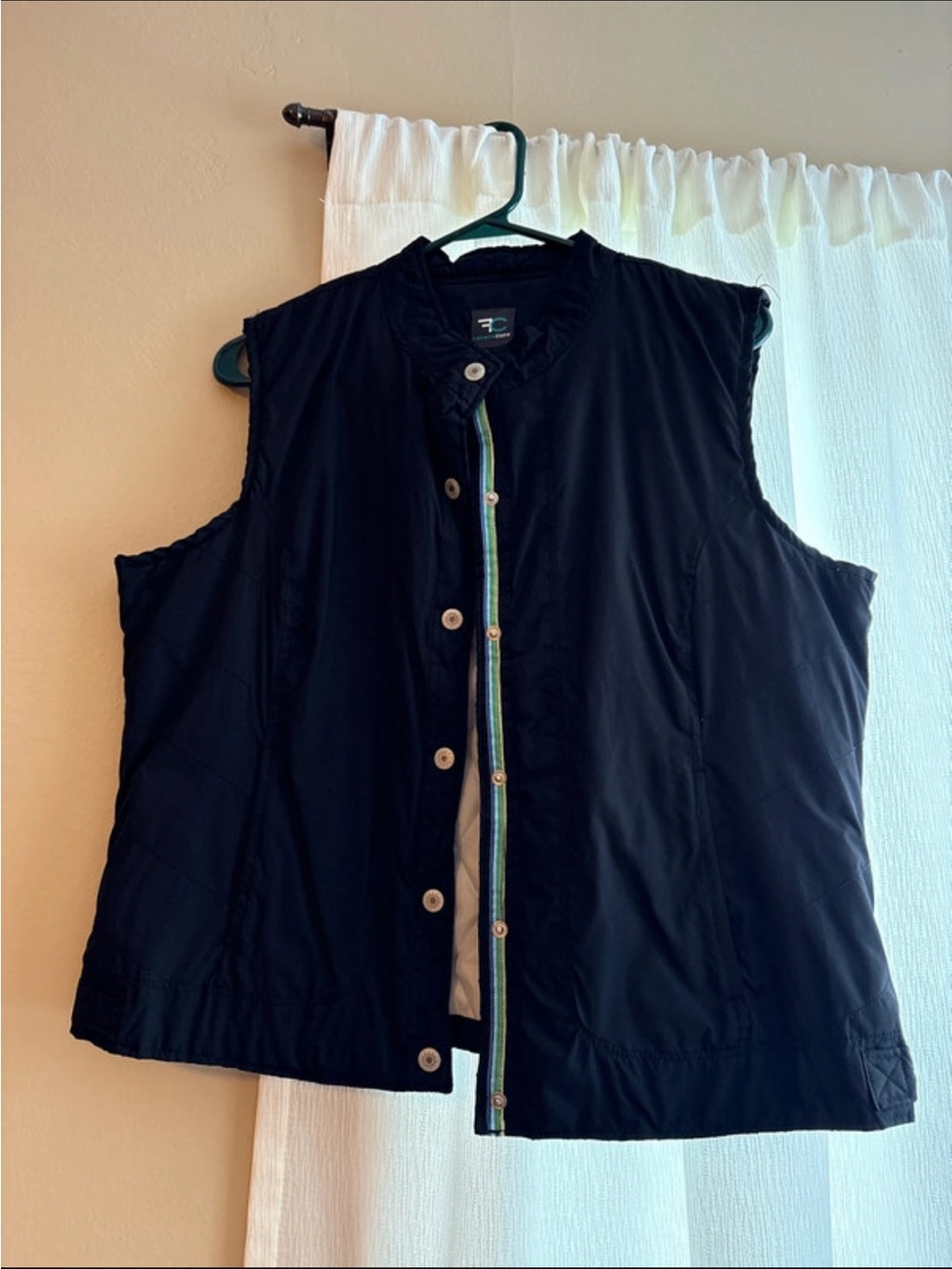 French Cuff Black Sleeveless Button Vest with Subtle Stripe Trim